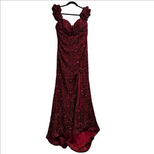 Anny Lee off the shoulder Gown Dress Size Xl‎ Red Sequin